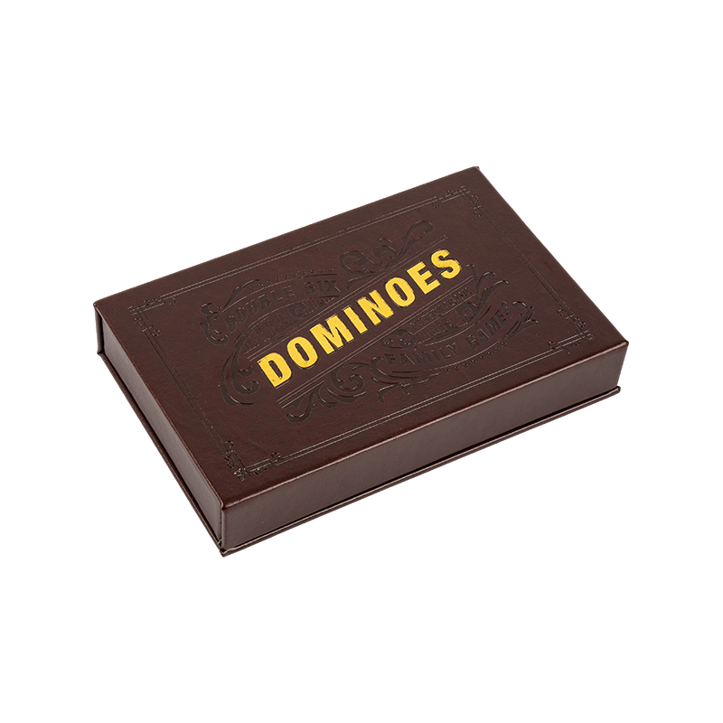 28-teilige traditionelle Elfenbein-Doppelsechs-Dominosteine in brauner Papierbox