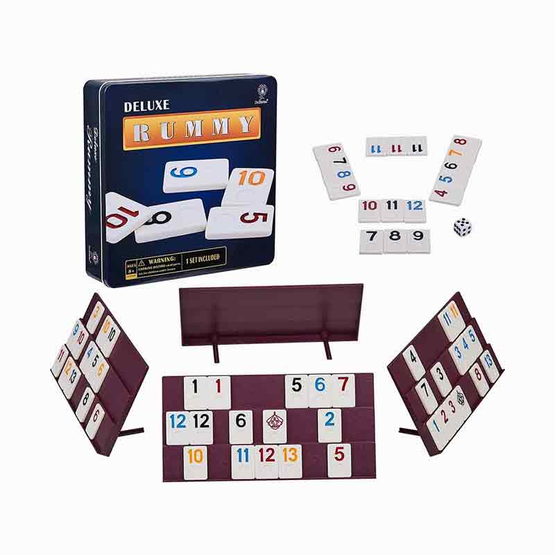 Klassisches Digital-Rummy-Spiel für 2–4 Spieler mit 106 Spielsteinen in Metallbox